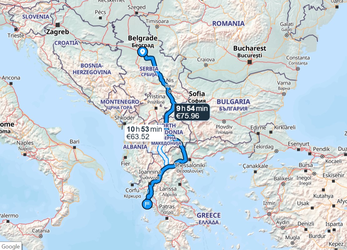 Beograd – Lefkada mapa puta