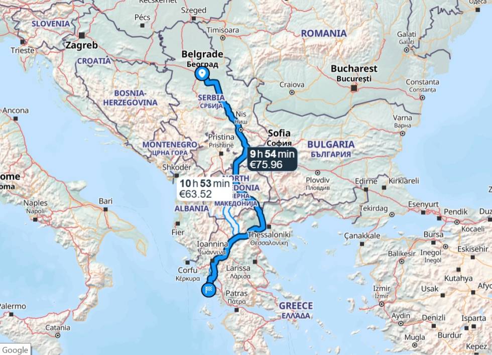 Beograd – Lefkada mapa puta